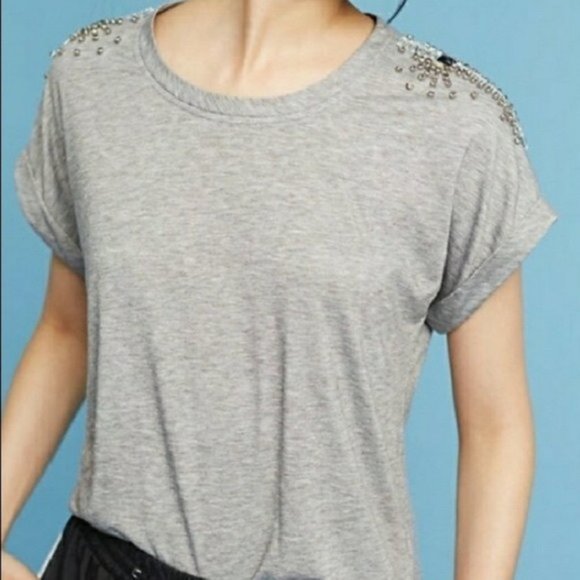 Anthropology Grey T-Shirt with Jewels - Picture 1 of 5